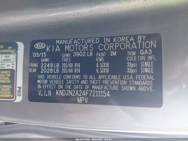 KNDJN2A24F7211154 KIA dohc gdi gamma