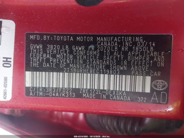 2T1BURHE8EC119803 Toyota Corolla S Plus