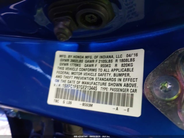Honda l15b7 2016 19XFC1F97GE213445 Image 9