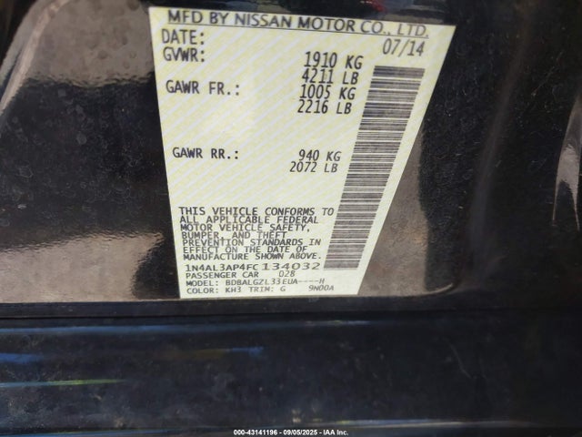 Nissan Altima 2.5 S 2015 1N4AL3AP4FC134032 Image 9