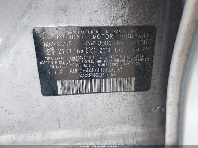 KMHDH4AE6EU058198 Hyundai ELANTRA SE