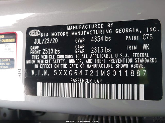 5XXG64J21MG011887 KIA t-gdi gamma ii