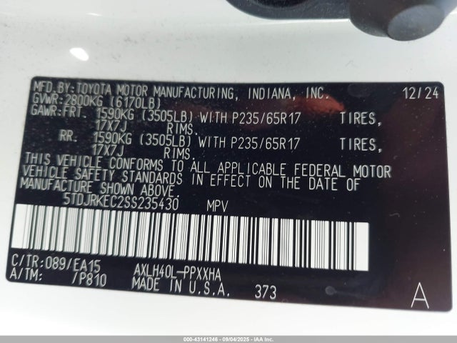 5TDJRKEC2SS235430 Toyota a25a-fxs