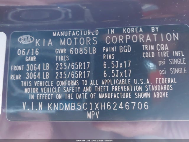 KNDMB5C1XH6246706 KIA Sedona