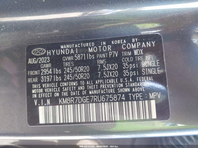 KM8R7DGE7RU675874 Hyundai gdi lambda ii
