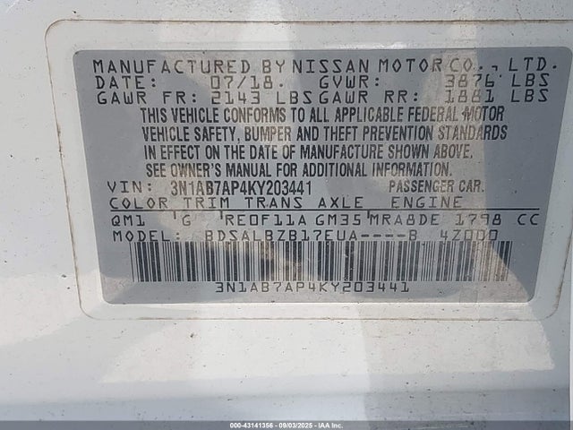 3N1AB7AP4KY203441 Nissan SENTRA S