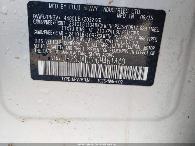 JF2SJADC0GH461440 Subaru naturally aspirated u5