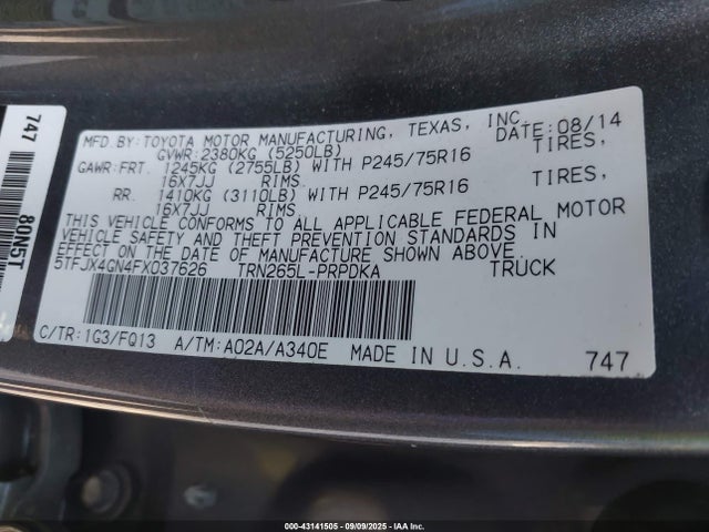 5TFJX4GN4FX037626 Toyota 2tr-fe