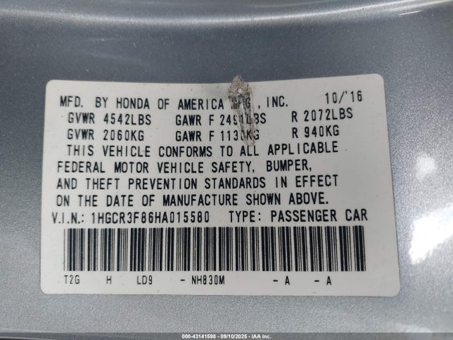 1HGCR3F86HA015580 Honda j35y1
