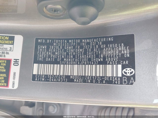 5YFBURHE4JP811437 Toyota 2zr-fe