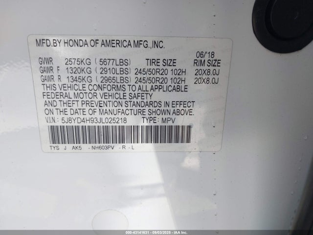 5J8YD4H93JL025218 Acura j35y5