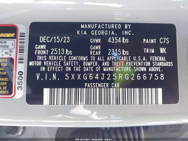 5XXG64J25RG266758 KIA t-gdi gamma ii