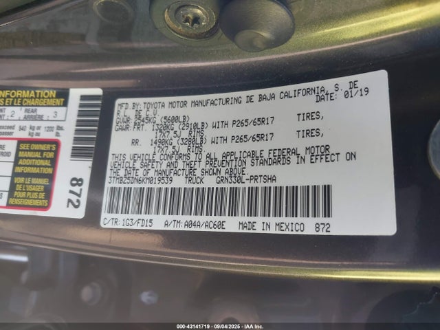 3TMBZ5DN6KM019539 Toyota 2gr-fks