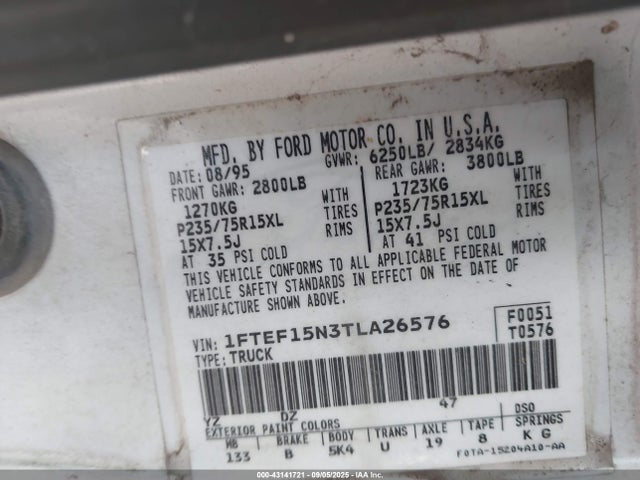 Aukcja sprzedaży 1996 Ford F150, vin: 1FTEF15N3TLA26576, numer aukcji: 43141721