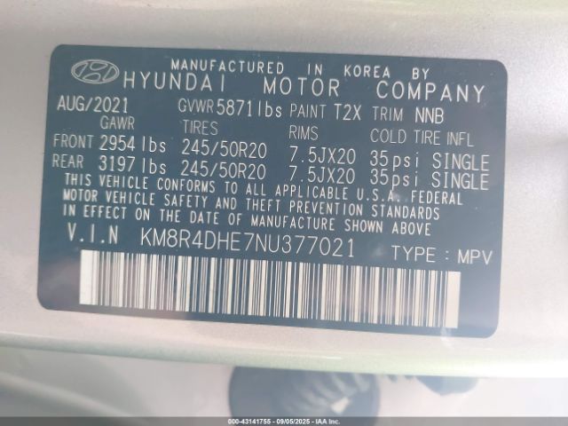 2022 HYUNDAI PALISADE KM8R4DHE7NU377021 Photo 8