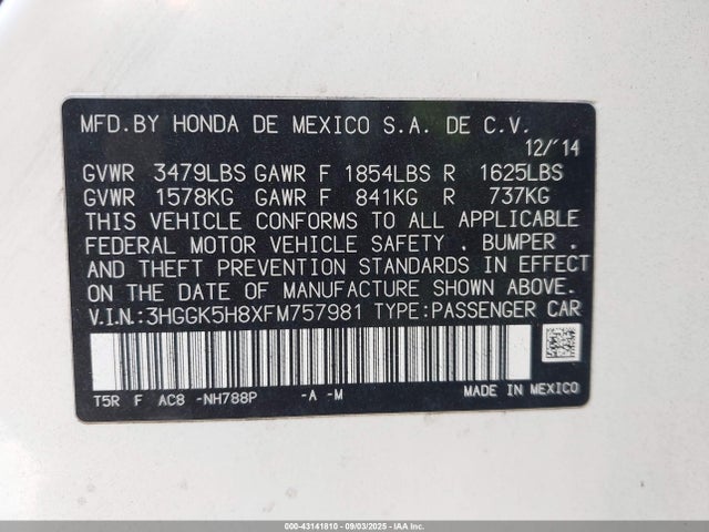 3HGGK5H8XFM757981 Honda l15b1