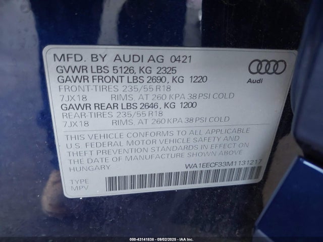 2021 AUDI Q3 WA1EECF33M1131217 Photo 8