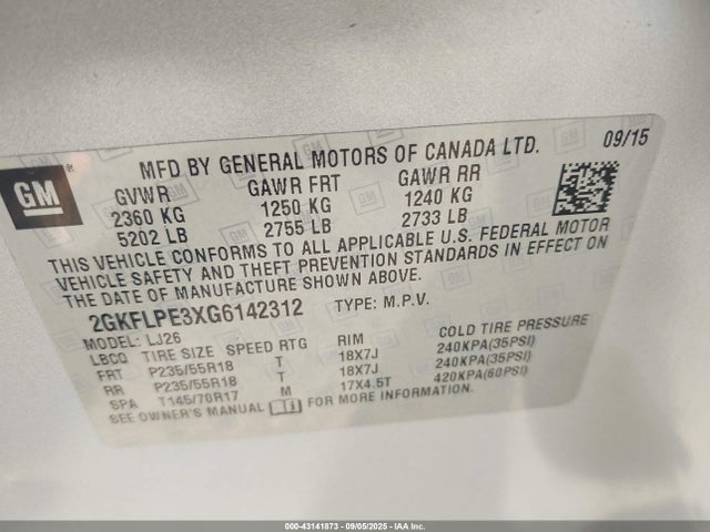 2GKFLPE3XG6142312 GMC lfx - sidi, vvt, e85 max, aluminum