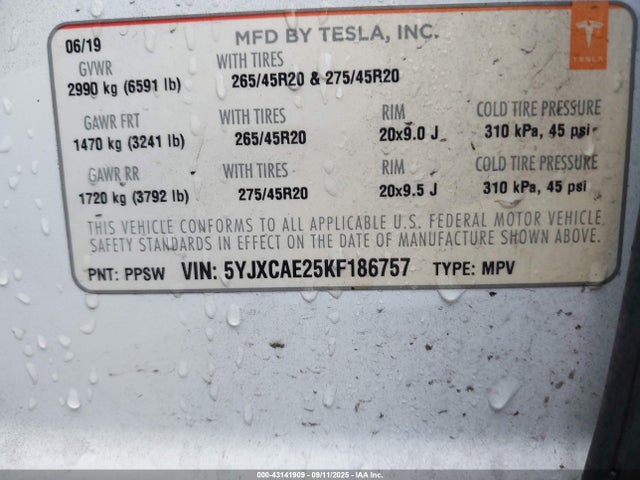 2019 TESLA MODEL X 5YJXCAE25KF186757 Photo 8