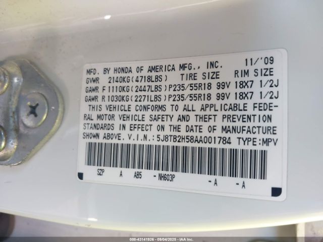 2010 ACURA RDX 5J8TB2H58AA001784 Photo 8