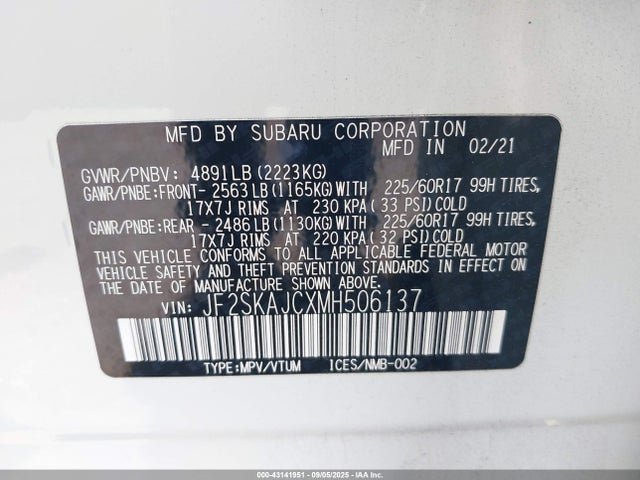 JF2SKAJCXMH506137 Subaru na u5