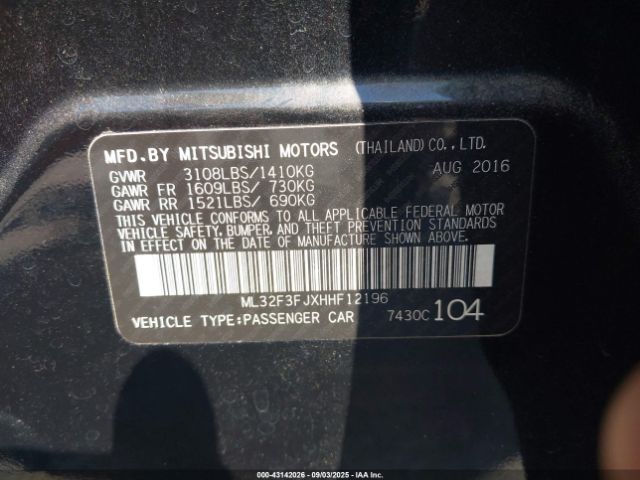 2017 MITSUBISHI MIRAGE G4 ML32F3FJXHHF12196 Photo 8