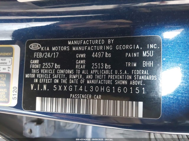5XXGT4L30HG160151 KIA g 2.4 dohc gdi