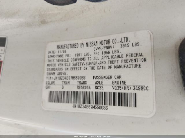 2007 NISSAN 350Z JN1BZ34E67M550086 Photo 8