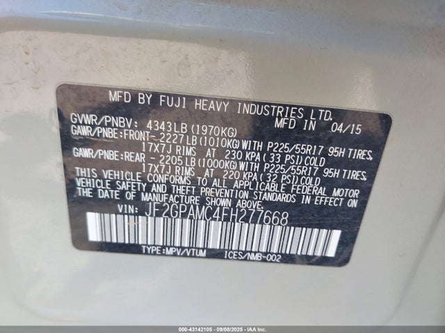 JF2GPAMC4FH277668 Subaru 2.0l naturally aapirated