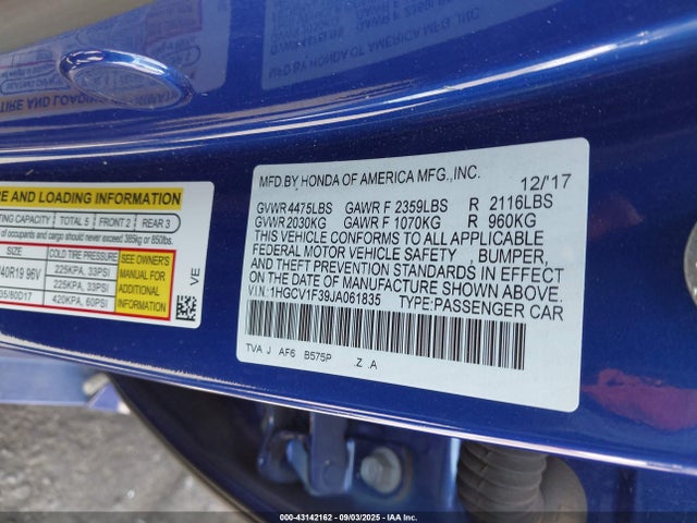 1HGCV1F39JA061835 Honda l15be