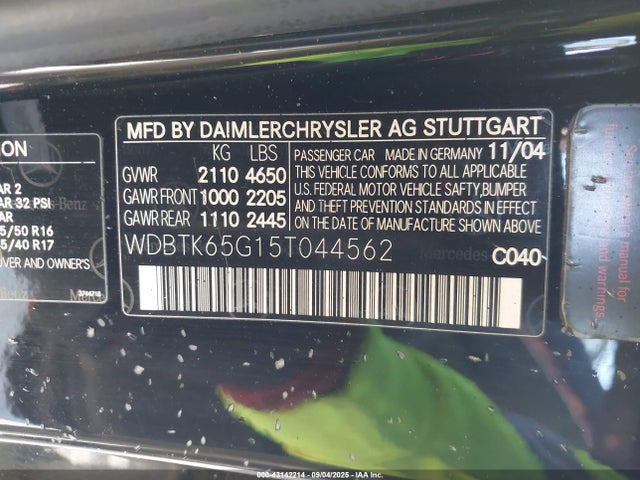 Продажа на аукционе авто 2005 Mercedes-benz Clk 320, vin: WDBTK65G15T044562, номер лота: 43142214
