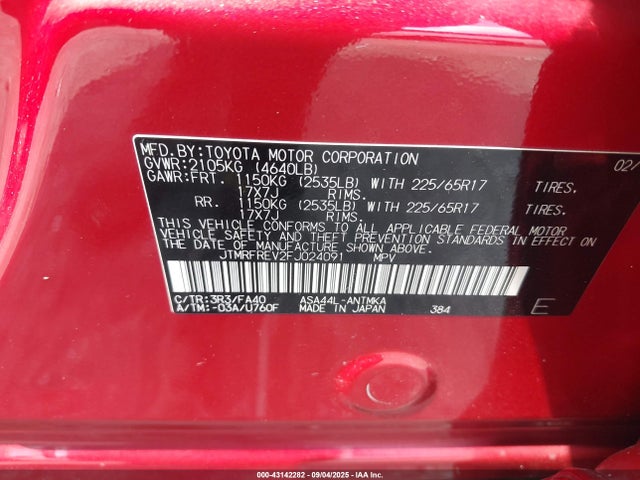 Toyota 2ar-fe 2015 JTMRFREV2FJ024091 Image 9