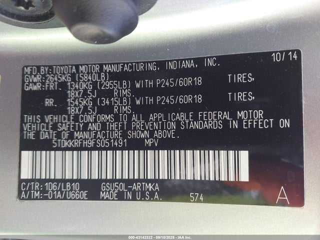 5TDKKRFH9FS051491 Toyota 2gr-fe