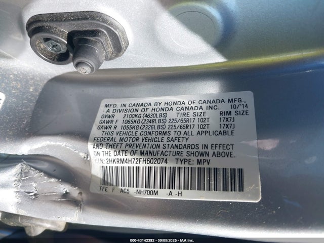 Honda k24w9 2015 2HKRM4H72FH602074 Image 9