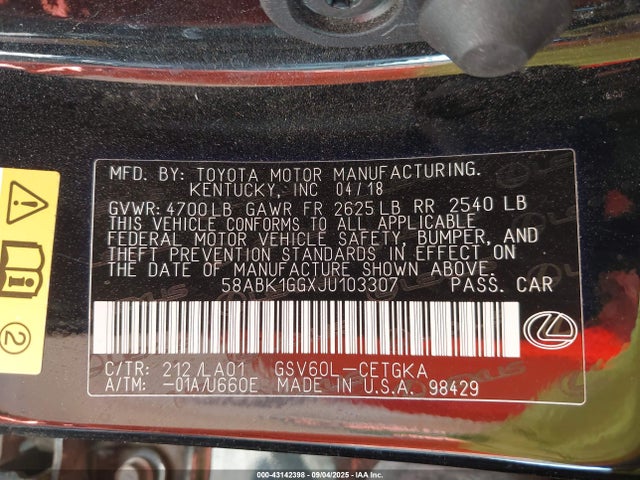 58ABK1GGXJU103307 Lexus 2gr-fe