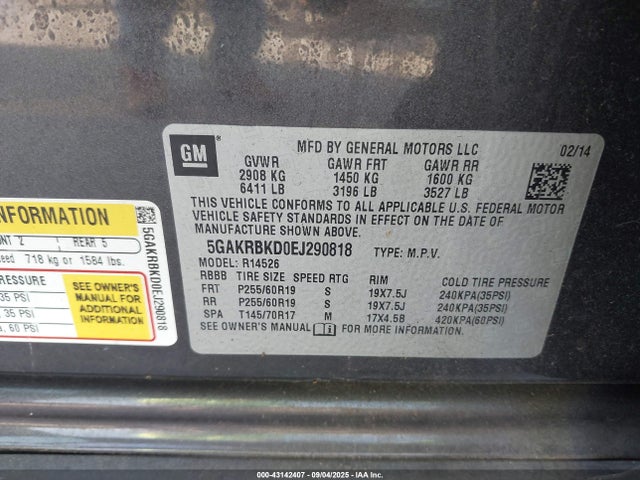 5GAKRBKD0EJ290818 Buick llt