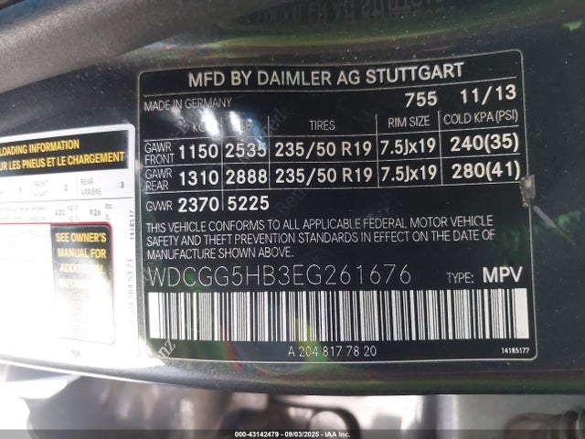 WDCGG5HB3EG261676 Mercedes-Benz Glk-Class