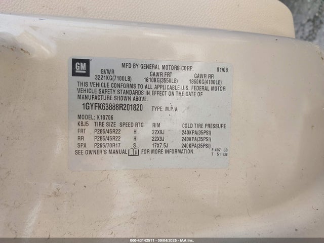 2008 CADILLAC ESCALADE 1GYFK63888R201820 Photo 8