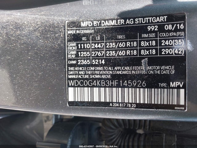 WDC0G4KB3HF145926 Mercedes-Benz m274