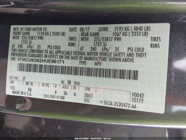 1FMCU9G92HUE96171 Ford 2017