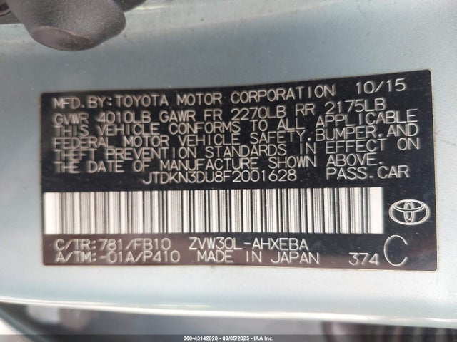 JTDKN3DU8F2001628 Toyota 2zr-fxe+3jm