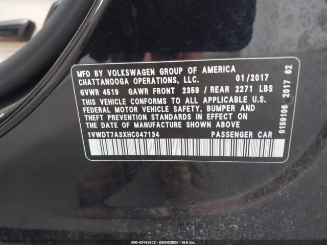 2017 VOLKSWAGEN PASSAT 1VWDT7A3XHC047134 Photo 8