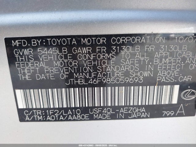 Aukcja sprzedaży 2008 Lexus Ls 460, vin: JTHBL46F985059693, numer aukcji: 43142663