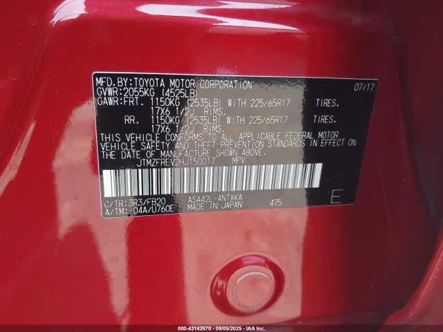 JTMZFREV2HJ150017 Toyota RAV4 LE
