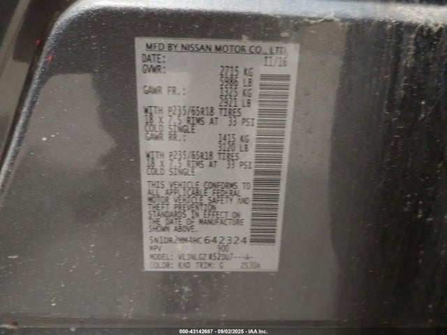 5N1DR2MM4HC642324 Nissan Pathfinder