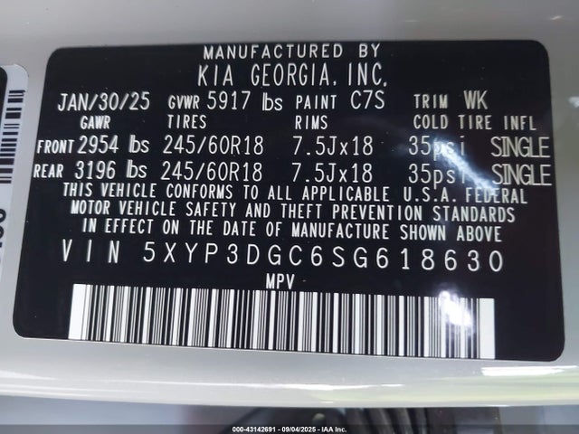 KIA gdi lambda ii 2025 5XYP3DGC6SG618630 Image 9