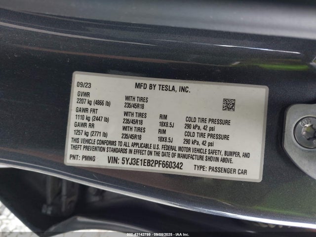 5YJ3E1EB2PF660342 Tesla MODEL 3