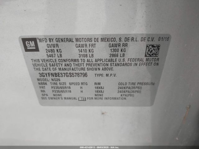 2016 CADILLAC SRX 3GYFNBE37GS578796 Photo 8