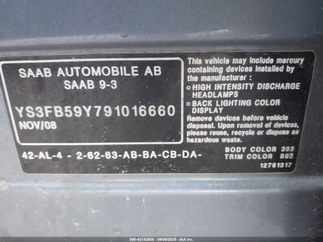 2009 SAAB 9-3 YS3FB59Y791016660 Photo 8