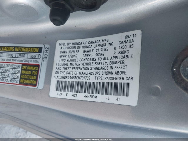 2HGFG4A53EH701739 Honda k24z7